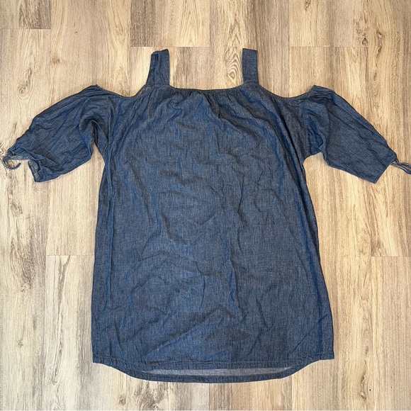 Madewell Denim Cold Shoulder Chambray Dress Blue Sz XL Linen Cotton Blend - Picture 3 of 9
